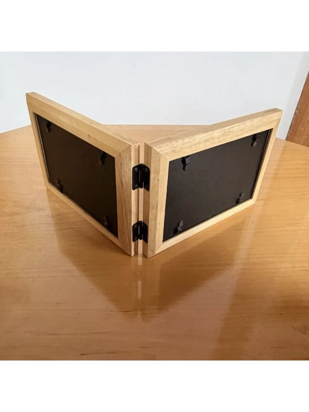 Hinged Double Picture Frame Wood Holds Two Photos Folding Display Wooden Natural